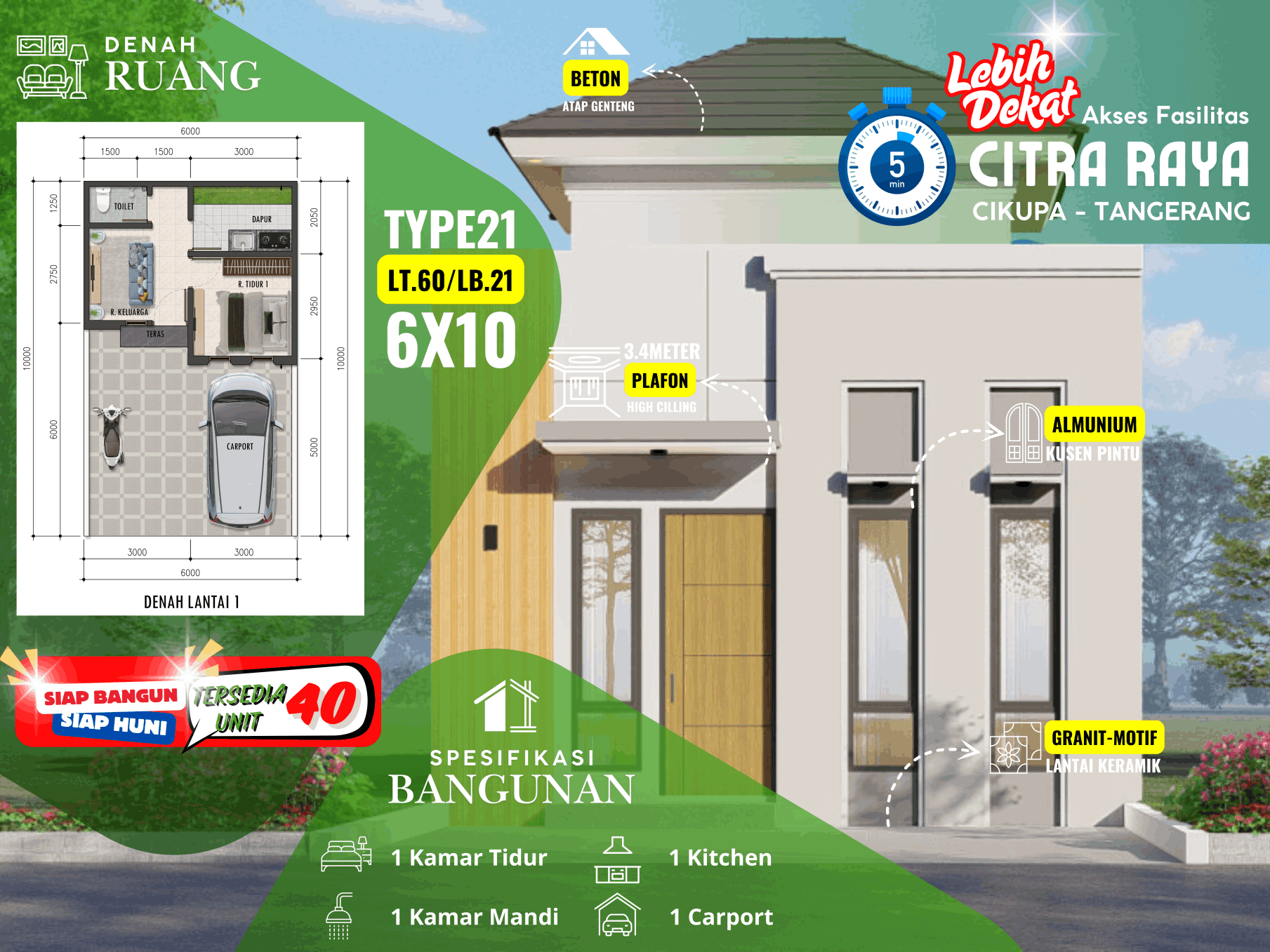 Serdang Asri 03 — tipe 21, lantai 1 — tampak belakang