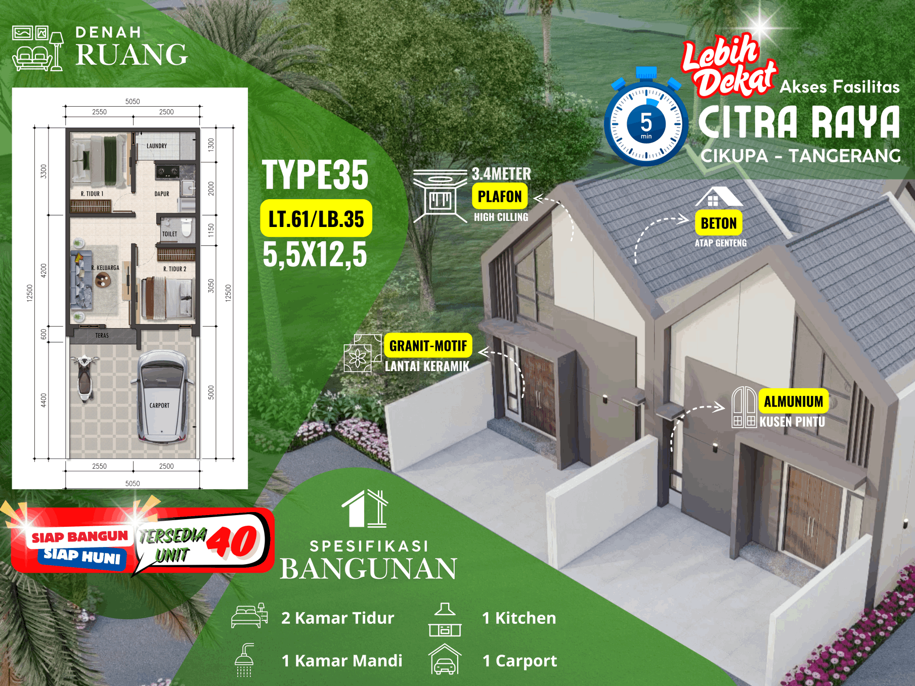 Serdang Asri 03 — tipe 35, lantai 1 — tampak belakang